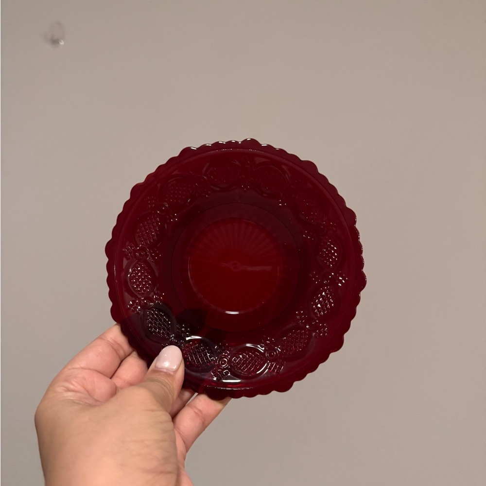 2 Avon 1876 Cape Cod Ruby Red Bread & Butter Plate 5.5” Pressed Glass Scalloped - Picture 2 of 5